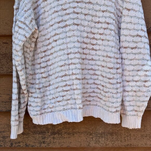 Vintage Oversized Knit Cream Sweater With Brown Pattern Long Sleeves Crewneck Li - Picture 6 of 6